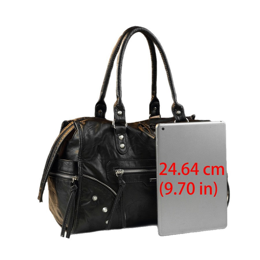 Vintage Studded Biker Tote Bag for Women Large Capacity Distressed Shoulder Crossbody Handbag, Versatile Travel Purse with Edgy Hardware Accents