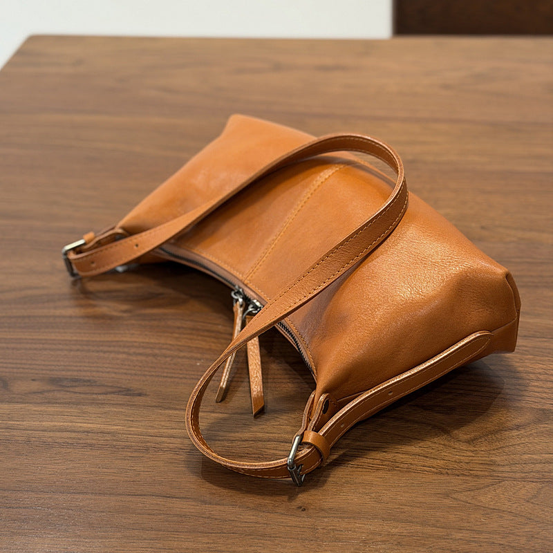 Genuine Top Layer Cowhide Dumpling Bag for Women, New Minimalist Vintage Shoulder Crossbody Underarm Purse, Textured Leather Handbag for Ladies