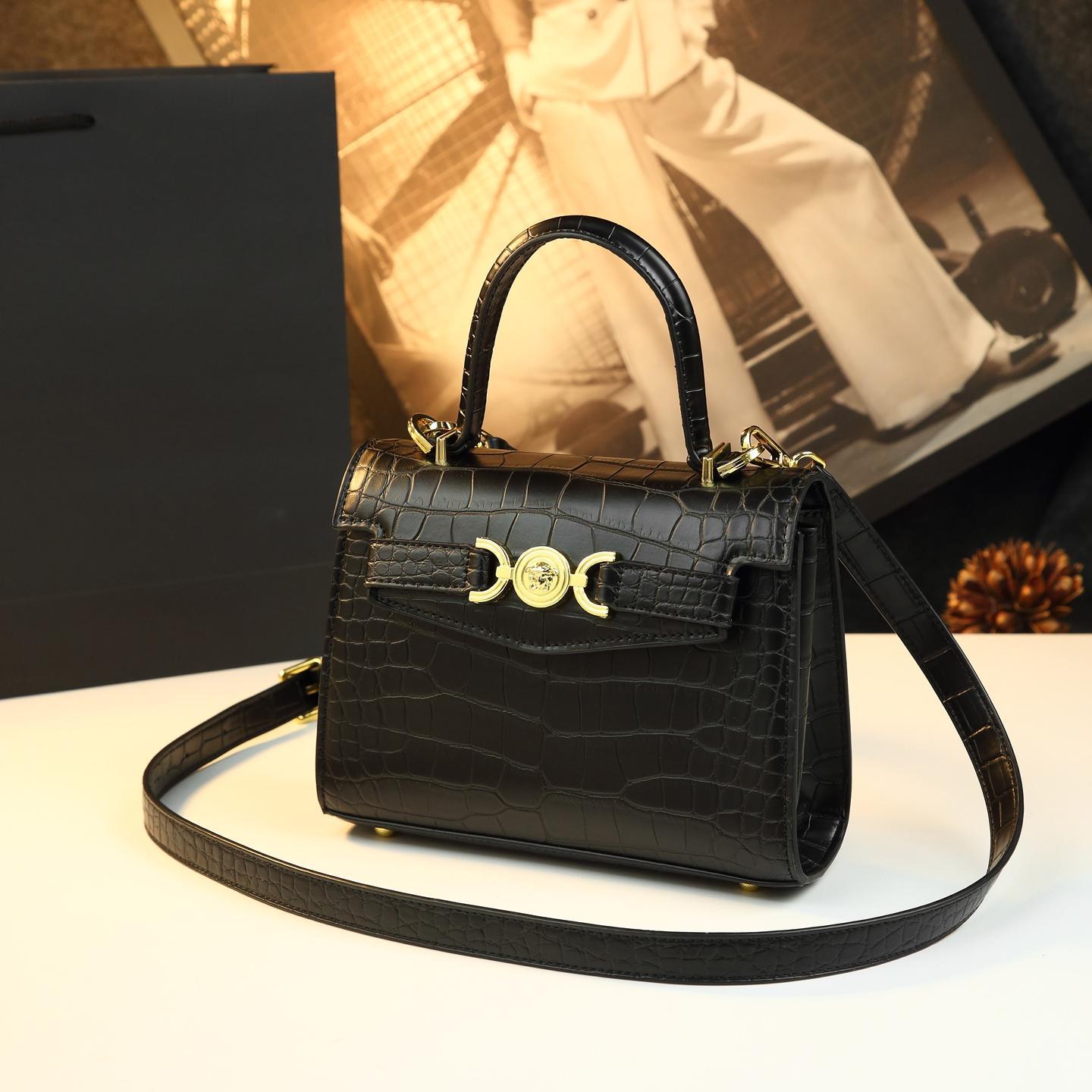 New Arrival Croc-Effect Small Commuter Bag for Women, A Kelly-Style Top-Handle Crossbody Shoulder Handbag with Genuine Leather & Trendy Design