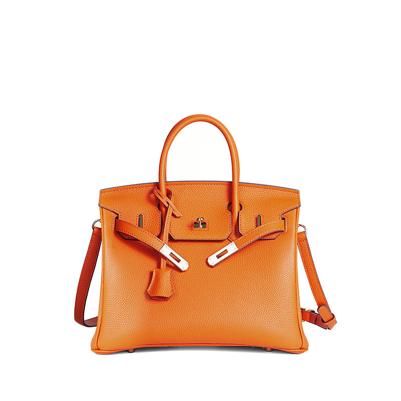 Premium Top-Layer Cowhide Leather Birkin-Inspired Tote Bag for Women, Waxed Thread Stitching with Pebbled Texture, Spacious Commuter Top-Handle Handbag for Work & Everyday Use