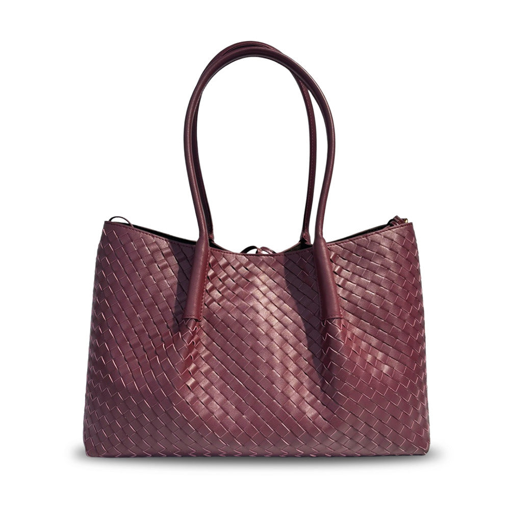 Leather New Woven Tote Bag Hand Crossbody One Shoulder Underarm Bag Women's Large Capacity Bag Mommy Bag