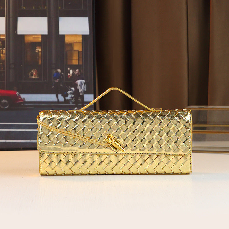 New Fall/Winter Hand-Woven Baguette Bag for Women, A Versatile Horizontal Clutch with Elegant Shoulder Crossbody Design, Perfect for Everyday Style
