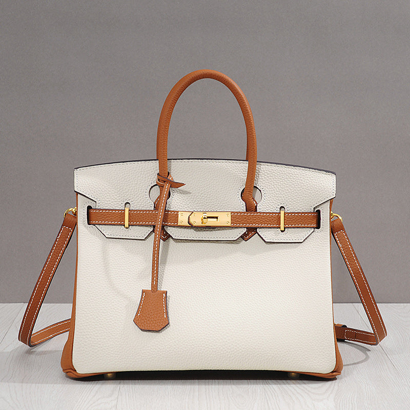 Genuine Leather Kelly-Style Large Tote Bag for Women, New Trendy Shoulder Crossbody Top Handle Purse, Light Luxury Elegant Handbag for Ladies