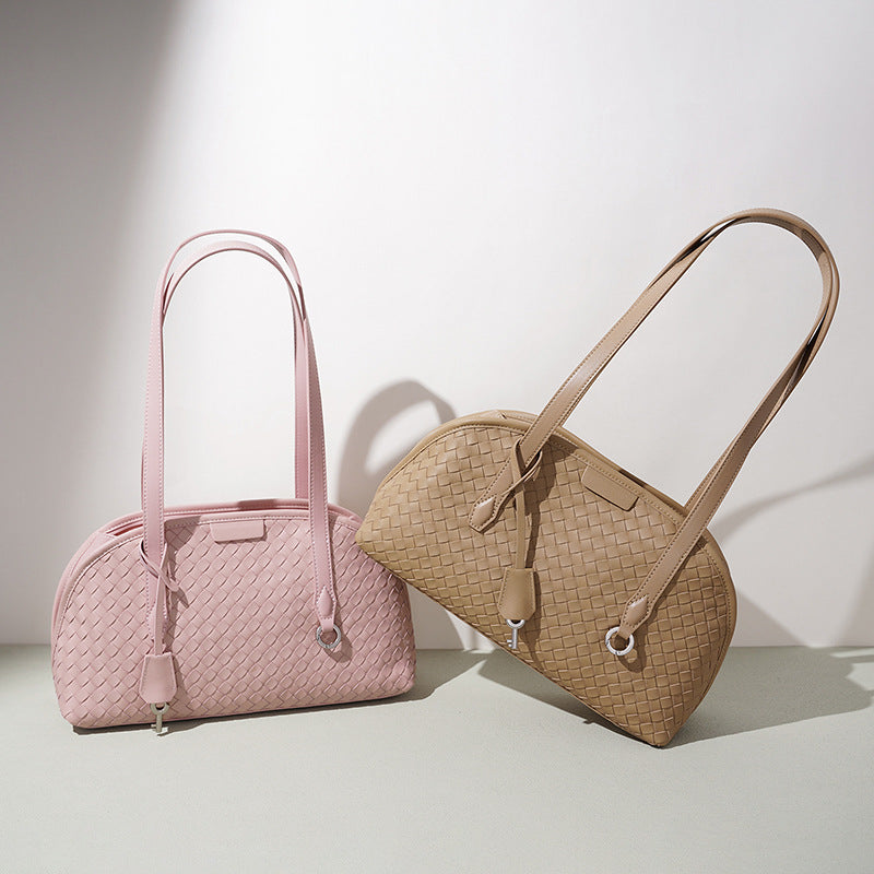 New Classic Handwoven Boston Bag, Large Capacity Commute Shoulder Underarm Top Handle Purse, Niche Designer Bag for Women