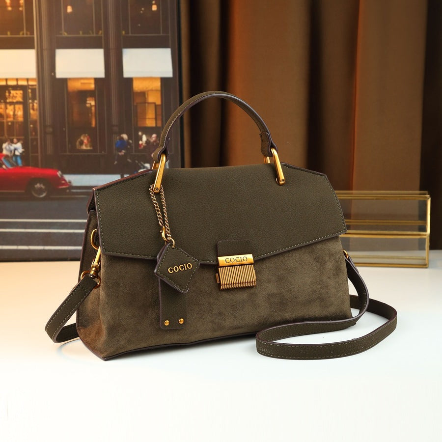 Pebble Grain Lock Clasp Bag for Women Fall Winter Original Design Shoulder Crossbody Purse, Premium Textured Handbag with Elegant Hardware Accent