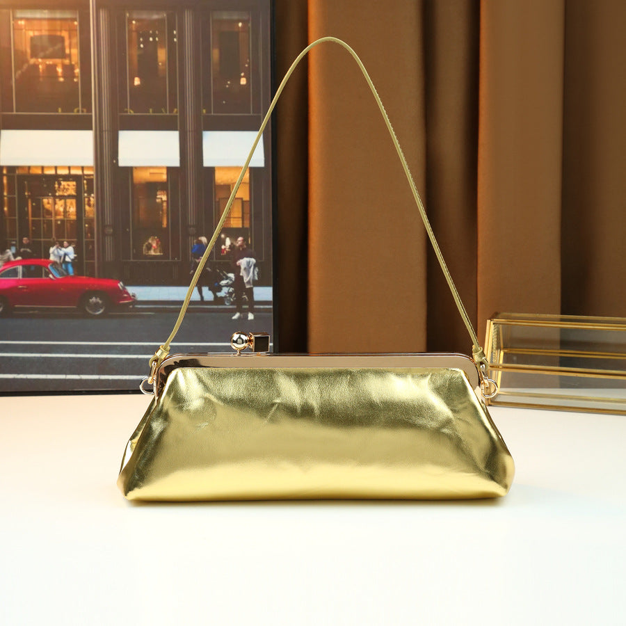 Glossy Round Ball Metal Clip Baguette Bag for Women Large Capacity Evening Shoulder Handbag, Premium Statement Purse with Shiny Hardware Accent