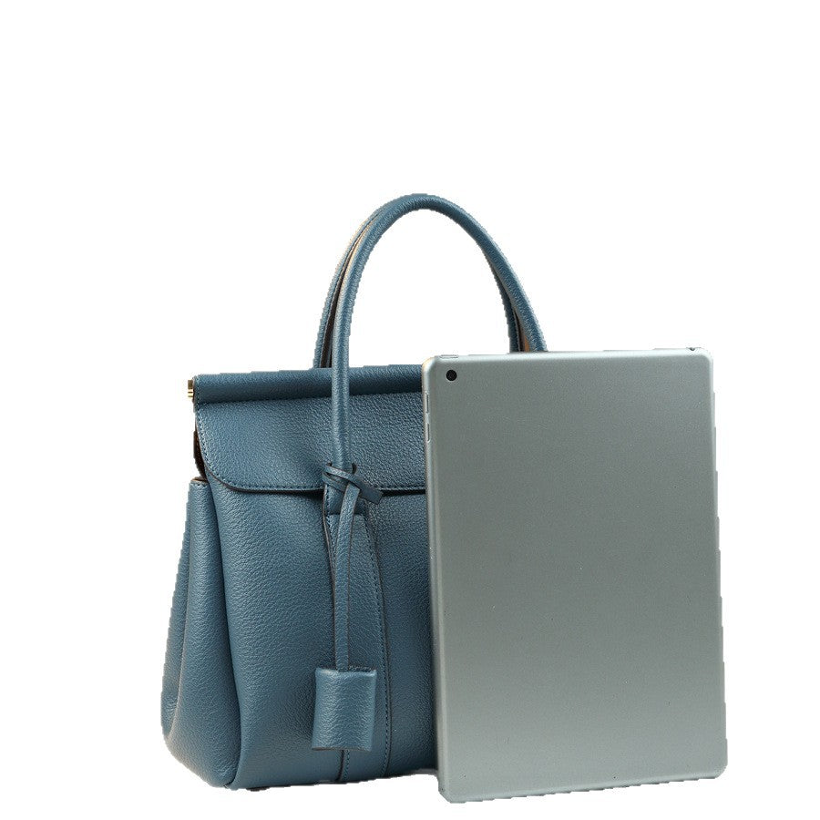 New Summer Haze Blue Pebbled Leather Tote Bag for Women, A Large Capacity 2-in-1 Commuter Shoulder Crossbody Handbag with Matching Pouch