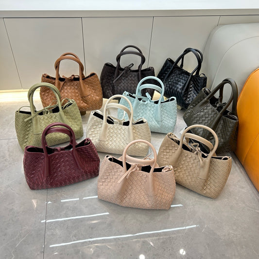 Leather New Woven Tote Bag Hand Crossbody One Shoulder Underarm Bag Women's Large Capacity Bag Mommy Bag