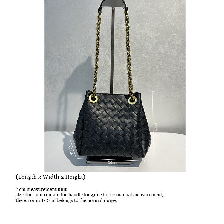 Genuine Leather Metal Chain Woven Parachute Bag for Women, Large Capacity Vintage Underarm Shoulder Crossbody Purse, Premium Handbag for Ladies