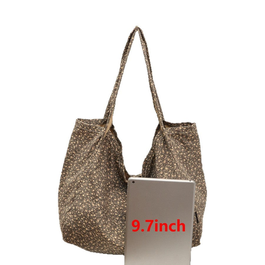 Summer Floral Print Canvas Tote Bag for Women Large Capacity Shoulder Purse, Casual Geometric Pattern Travel Handbag with Versatile Everyday Appeal