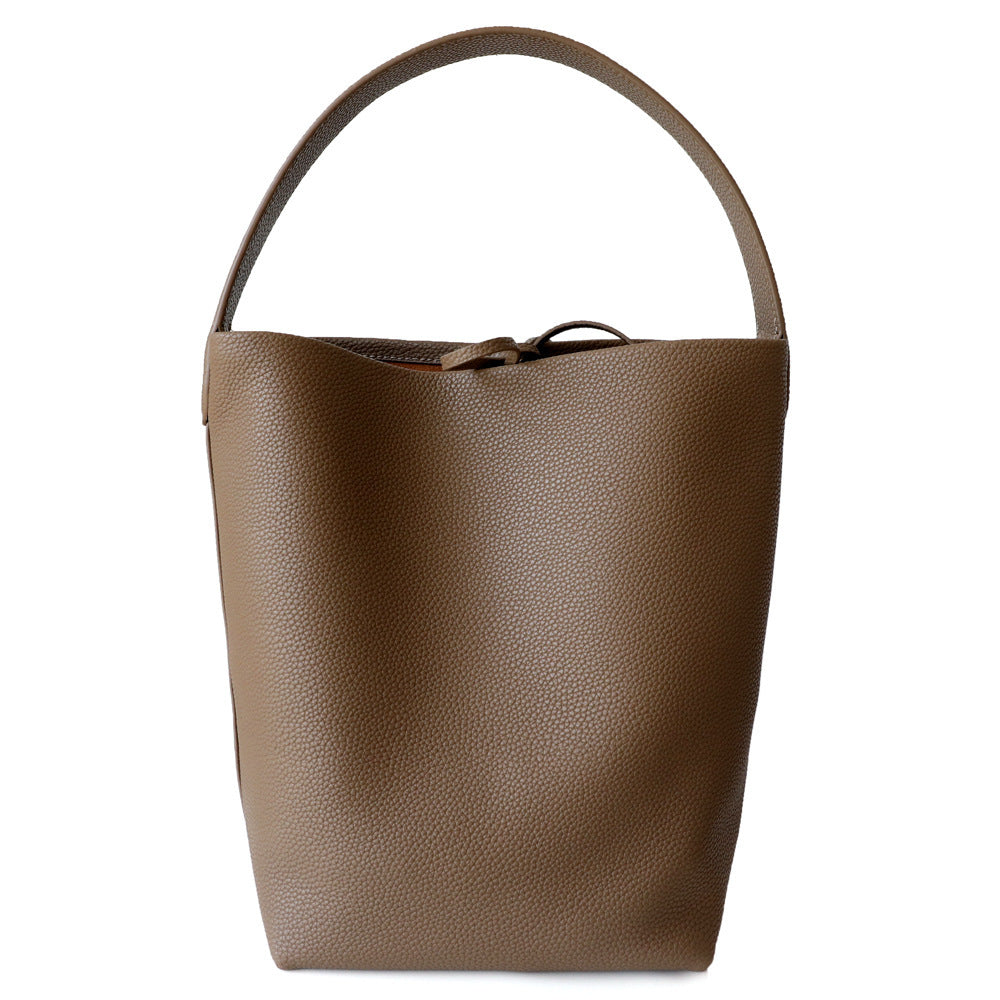 Cowhide Bucket Tote Bag for Women Minimalist Slouchy Shoulder Handbag, Large Capacity Genuine Leather Purse with Versatile Everyday Style