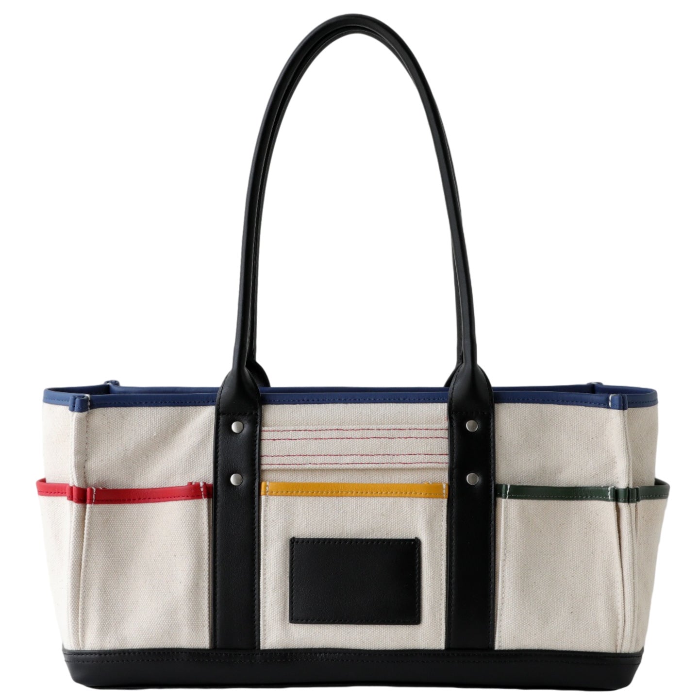 Canvas and Cowhide Utility Tote Bag for Women Multi-Pocket Large Capacity Shoulder Handbag, Color-Block Workwear Style with Versatile Design