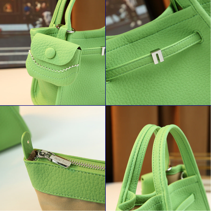Soft Leather Mini Sub-Bag Set for Girls Pocket Detail Shoulder Crossbody Handbag, Fresh Macaron Color Purse with Versatile Style