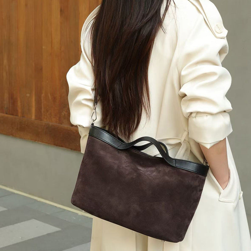 Frosted Cowhide Tote Bag for Women Vintage Commuter Shoulder Handbag, Elegant Matte Purse with Timeless Everyday Appeal