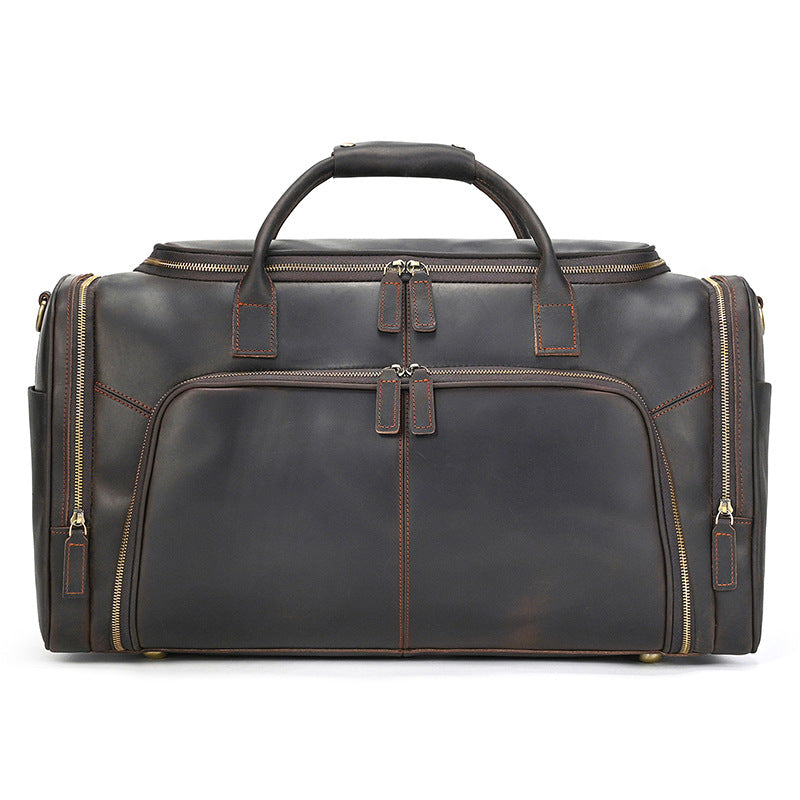 Large Capacity Crazy Horse Leather Travel Duffle, Top Handle Crossbody Business Bag, Premium Cowhide Luggage for Men