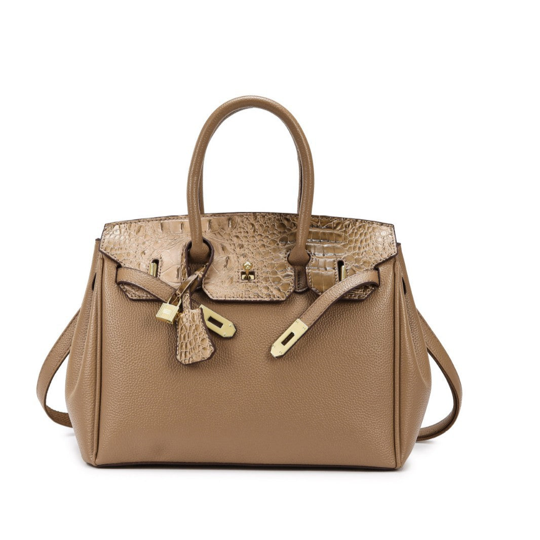 New Arrival Croc-Embossed Birkin-Inspired Tote Bag for Women, Spliced Leather Design with Versatile Top-Handle Shoulder Carry, Ideal Commuter Handbag for Work & Everyday