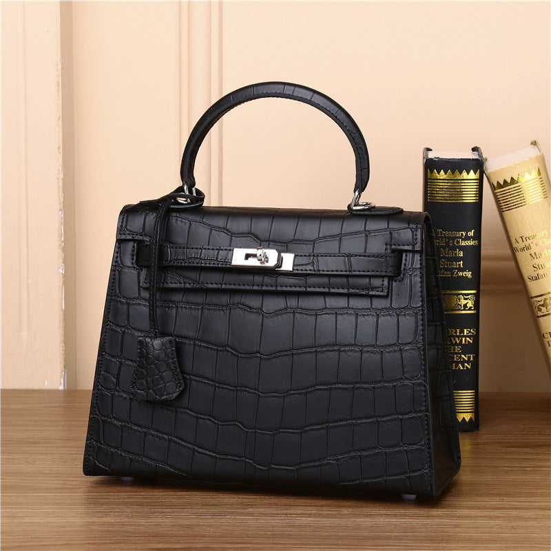 New Arrival Matte Croc-Effect Kelly-Inspired Handbag for Women, Premium Genuine Leather Shoulder Top-Handle Crossbody Bag with Versatile Banquet Design