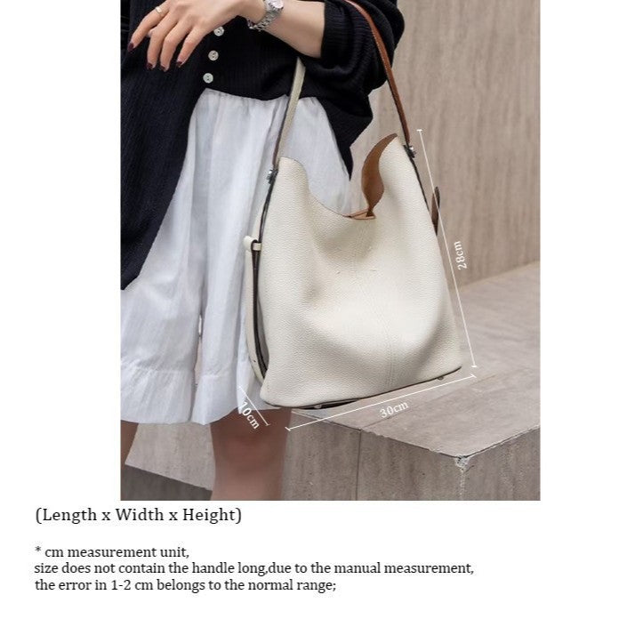 Genuine Top Layer Cowhide Hobo Bucket Bag for Women, Large Capacity Top Handle Shoulder Tote, Premium Leather Handbag for Ladies