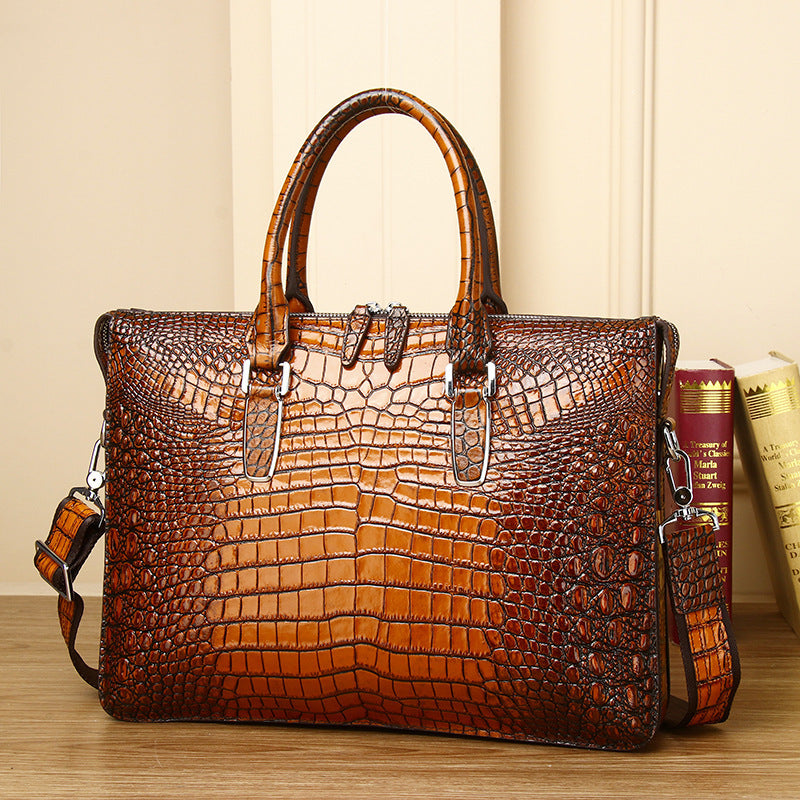New Arrival Distressed Croc-Effect Briefcase for Men, A Large Capacity Business Laptop Bag with Multi-Compartment Design & Trendy Top-Handle Shoulder Style