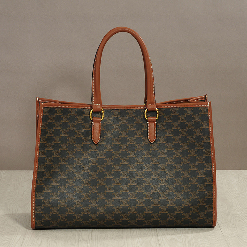 Genuine Leather Arc de Triomphe Monogram Tote Bag for Women, New Large Capacity Commute Top Handle Shoulder Purse, Fashionable Casual Everyday Handbag for Ladies