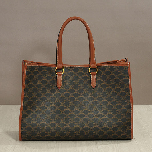 Genuine Leather Arc de Triomphe Monogram Tote Bag for Women, New Large Capacity Commute Top Handle Shoulder Purse, Fashionable Casual Everyday Handbag for Ladies