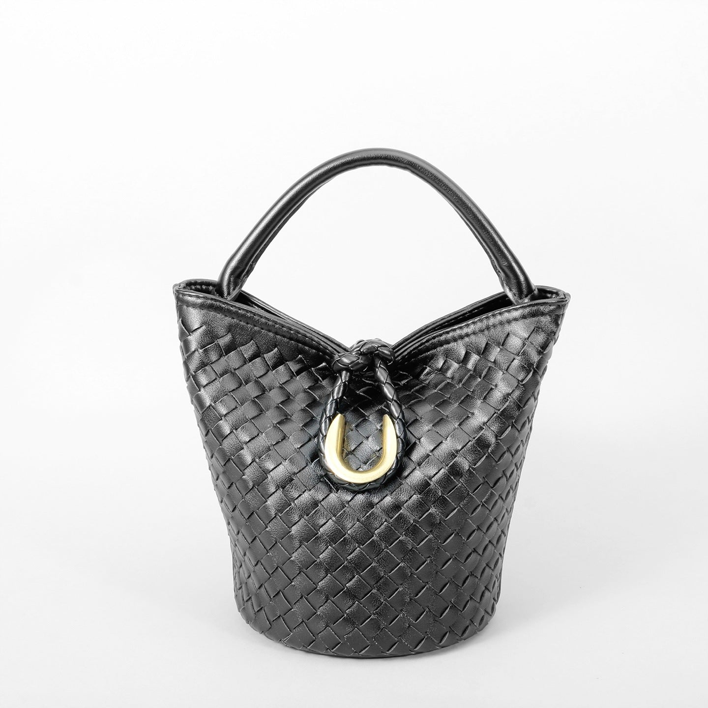 Genuine Leather Woven Bucket Bag for Women, Spring Summer Versatile Crossbody Commute Top Handle Purse, Premium Handbag for Ladies