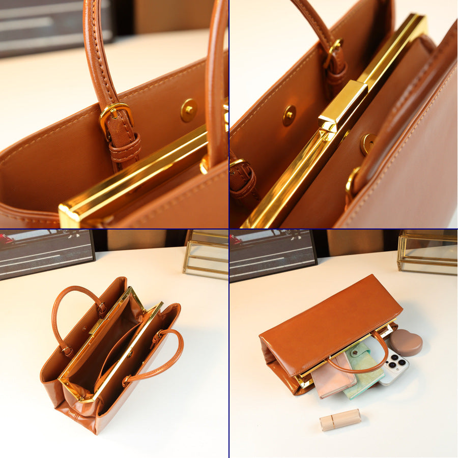 New Arrival Light Luxury Solid Color Square Clutch Bag for Women, A High-Texture Top-Handle Underarm Shoulder Handbag with Multi-Layer Design