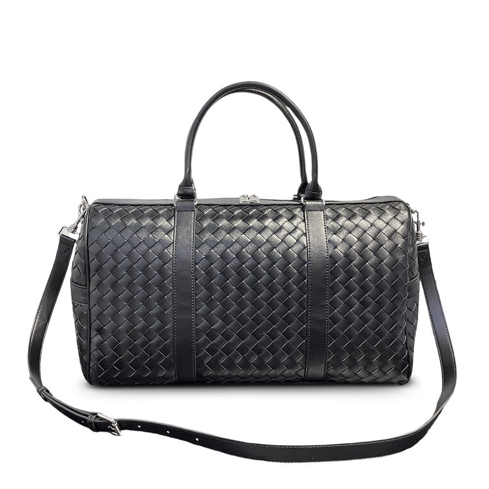 Leather woven duffel bag large capacity travel bag men and women same style portable shoulder crossbody Boston bag
