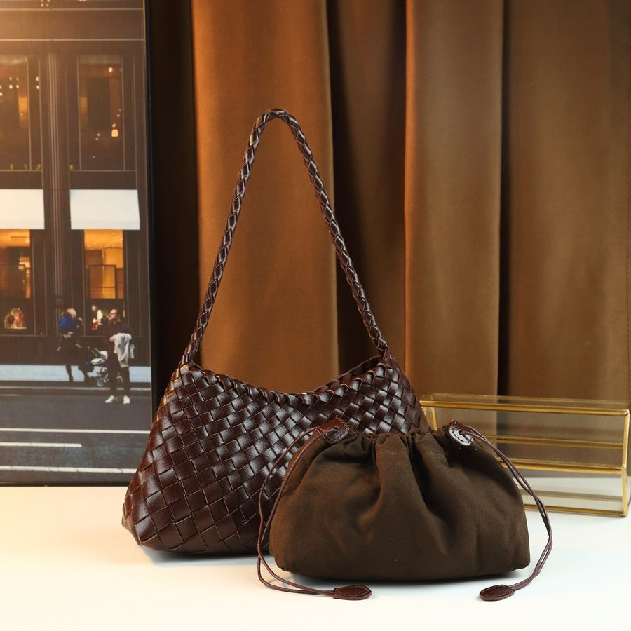 Handwoven Shoulder Bag for Women Minimalist Casual Crossbody Purse, Artisan Crafted Underarm Handbag with Natural Woven Texture