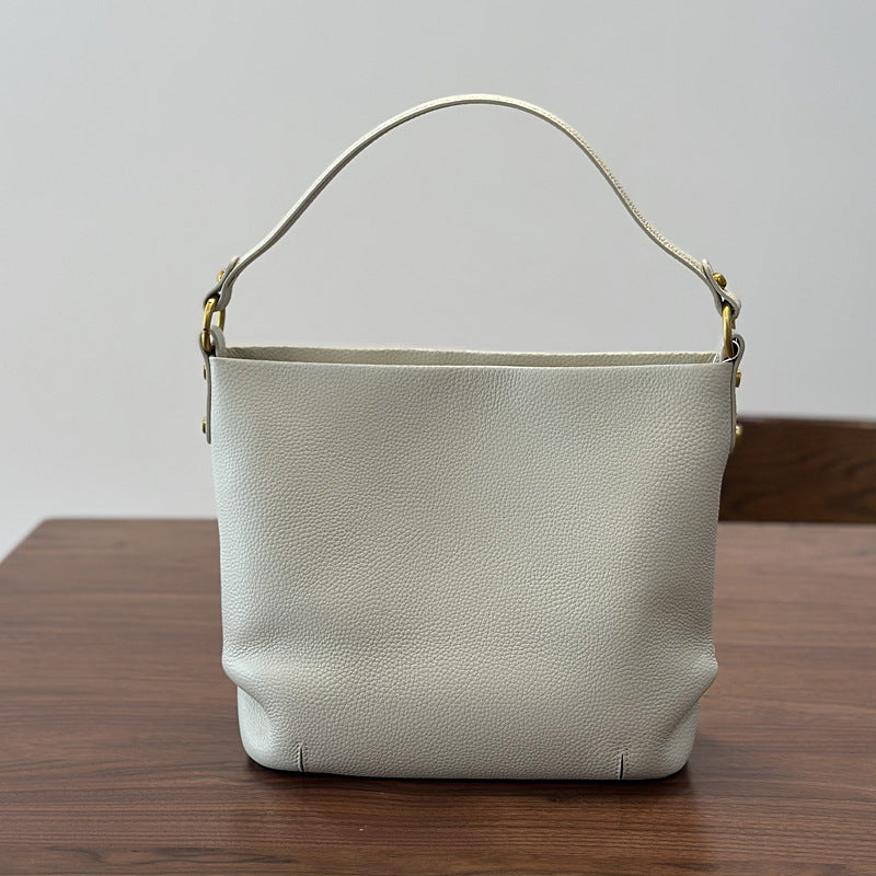 Genuine Top Layer Cowhide Bucket Bag for Women, New Spring Summer All-Season Versatile Shoulder Crossbody Top Handle Purse, Casual Commute Handbag for Ladies