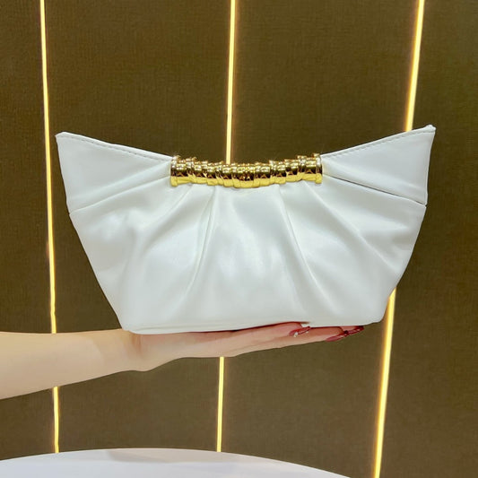 New Arrival Pleated Evening Clutch for Women, Minimalist Versatile Crossbody Purse with Elegant Pearl Accents, A Sophisticated Handbag for Wedding Banquet & Party