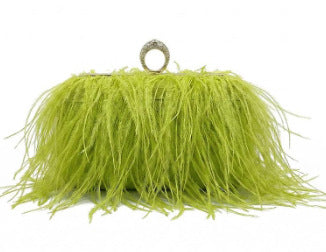 Genuine Ostrich Feather Evening Bag for Women, Fashionable Chain Shoulder Purse, Trendy Clutch Handbag for Parties and Weddings
