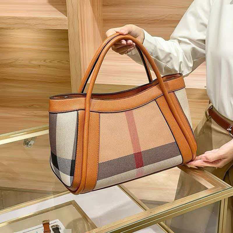 Genuine Leather Plaid Shell Handbag for Women, New Versatile Large Capacity Top Handle Shoulder Crossbody Purse, Trendy Bag for Ladies