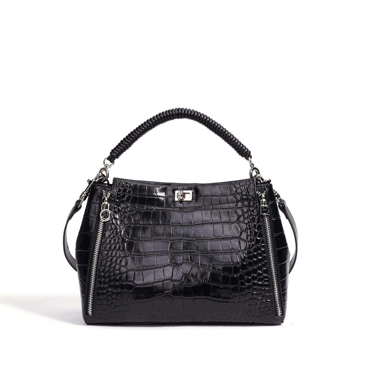 New Arrival Croc-Effect Genuine Leather Bucket Bag for Women, A Minimalist Light Luxury Top-Handle Shoulder Handbag with Large Capacity & Versatile Everyday Design
