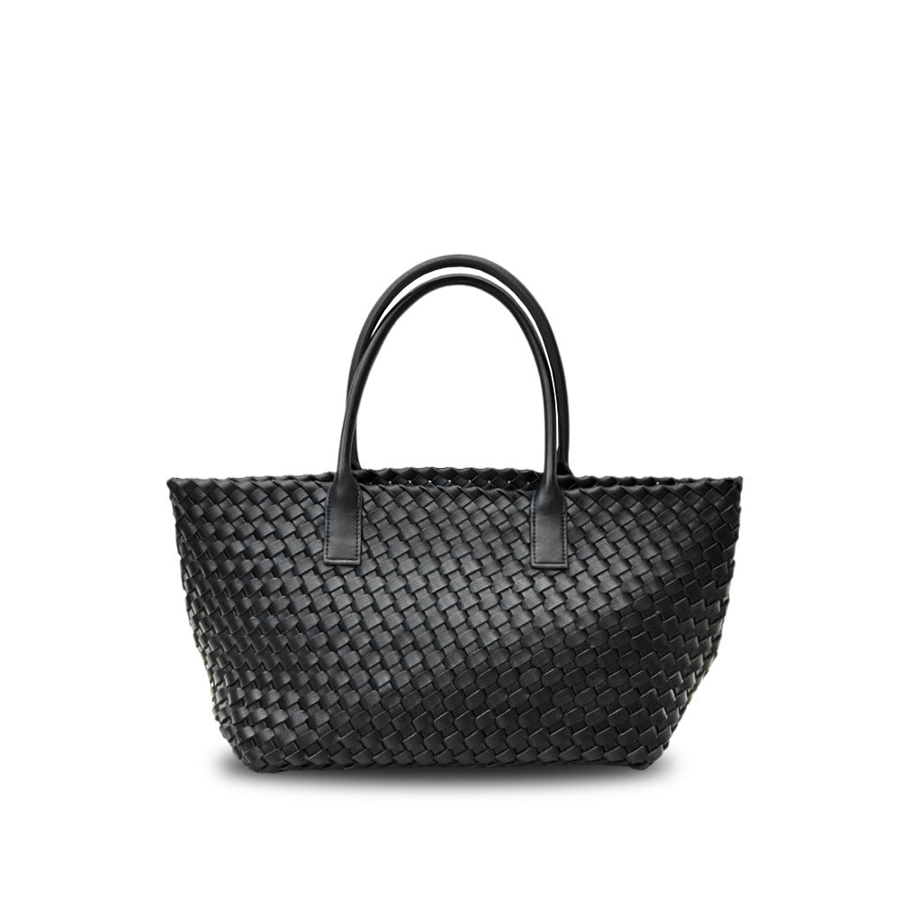 Leather woven vegetable basket cowhide tote large capacity underarm hand bag female