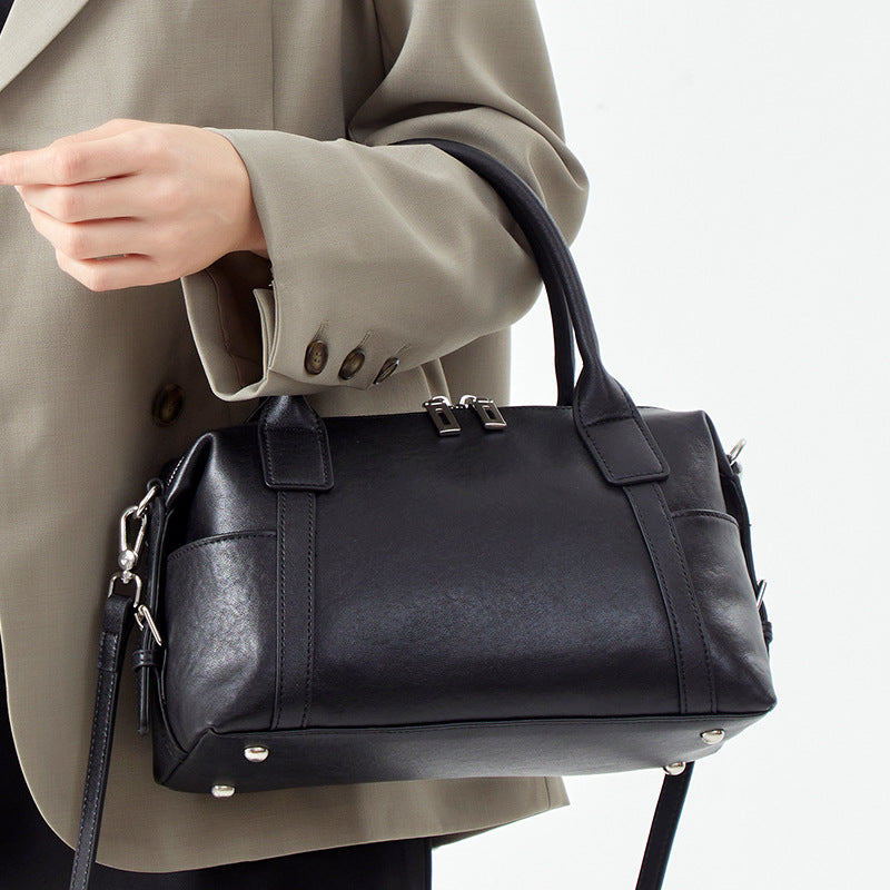 Genuine Leather Slouchy Boston Tote Bag for Women Elegant Commuter Shoulder Handbag, Versatile Trendy Purse with Classic Silhouette