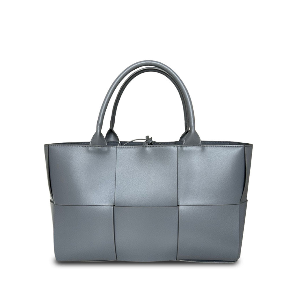 Extra-Large Genuine Leather Woven Tote, Trendy Six-Grid Underarm Bag, Commuter Shoulder & Crossbody Bag for Women