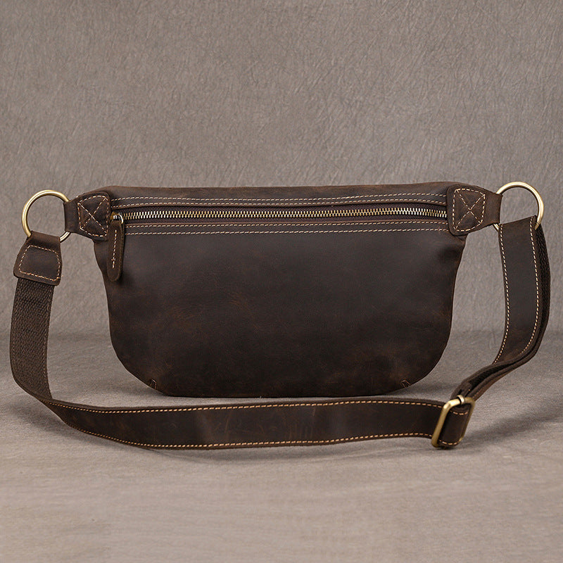 Genuine Top Layer Crazy Horse Cowhide Shoulder Bag for Men, Vintage Crossbody Chest Pouch, Trendy TikTok Style Everyday Bag for Gentlemen