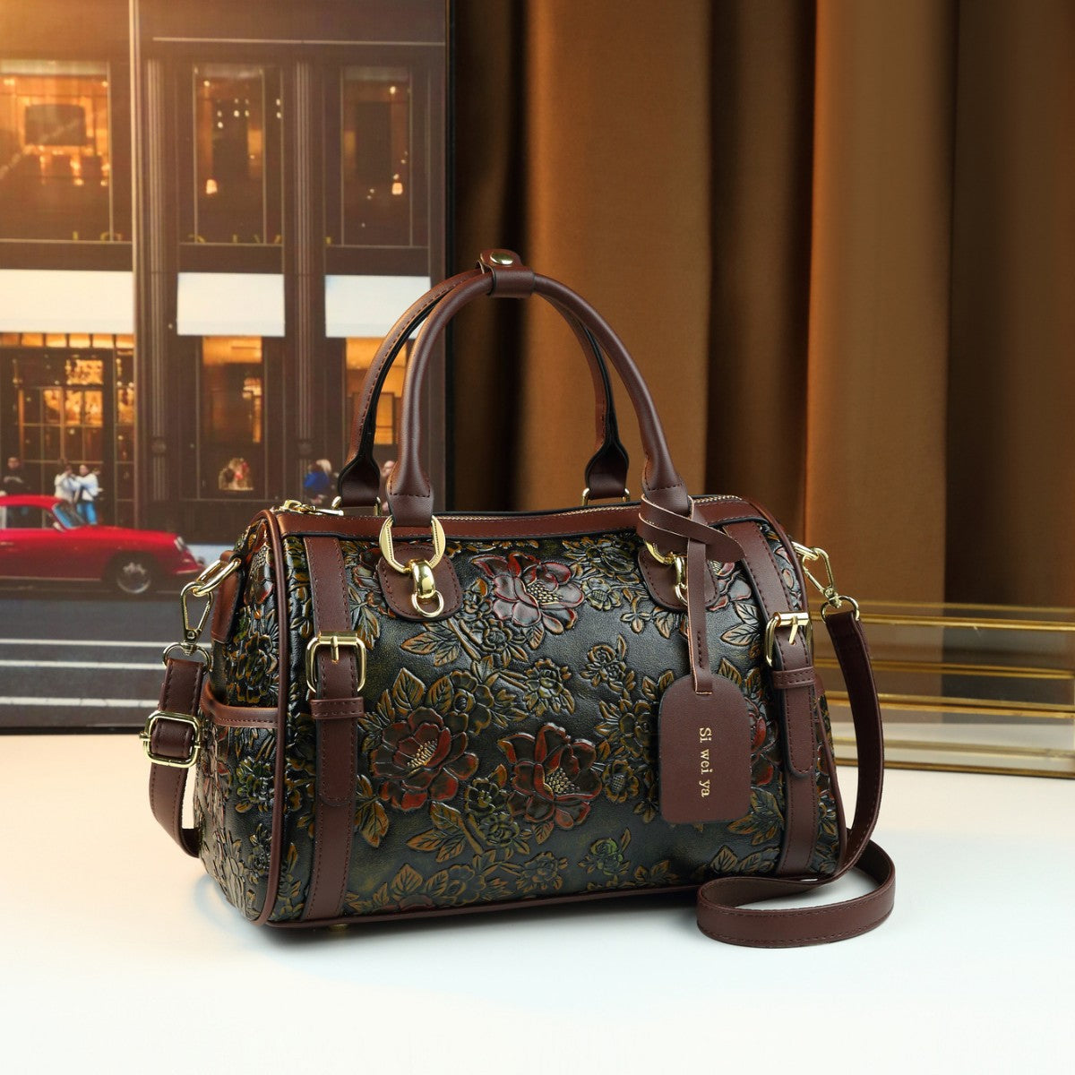 Vintage Floral Pillow Tote Bag for Women Large Capacity Shoulder Crossbody Handbag, Light Luxury Mom Purse with Elegant Floral Design