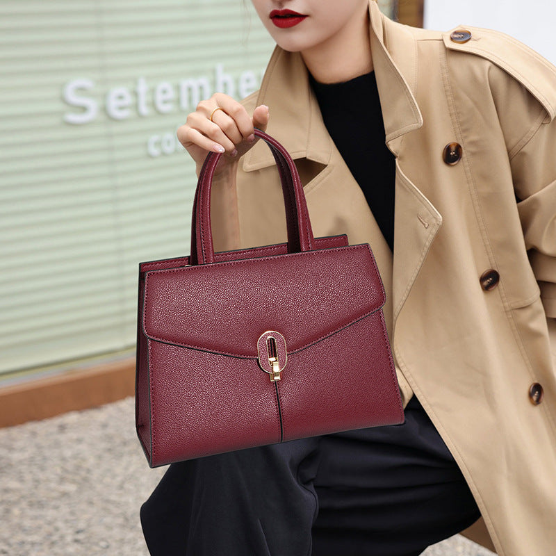 New Red Kelly-Style Light Luxury Bag, Genuine Leather Commute Top Handle Purse, Premium Fashionable Handbag for Women