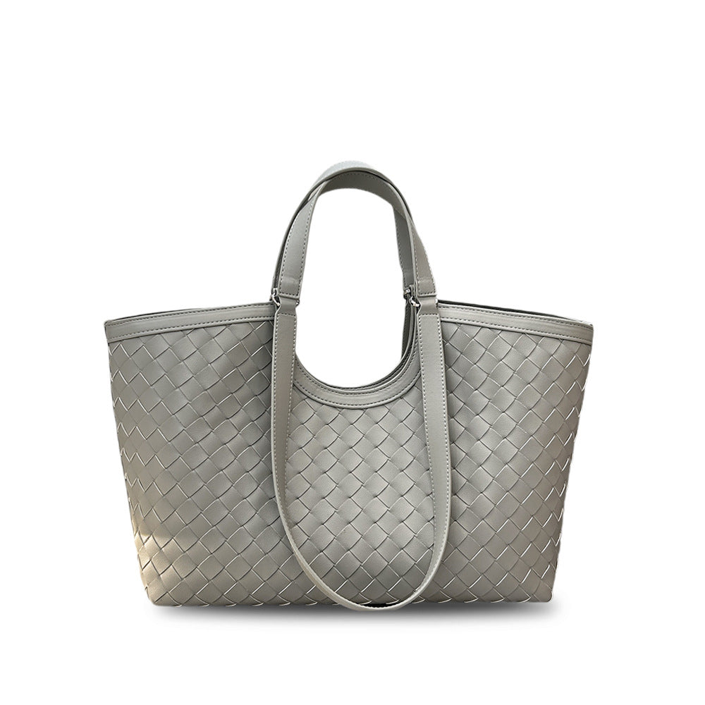 Niche Vintage Leather Woven Basket Tote, Large Shoulder & Underarm Bag for Women