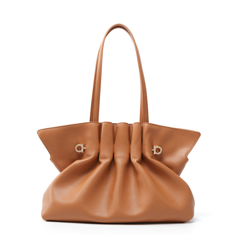 Genuine Leather Pleated Cloud Tote Bag for Women, New Versatile Fashionable Shoulder Crossbody Purse, Large Capacity Casual Everyday Handbag for Ladies