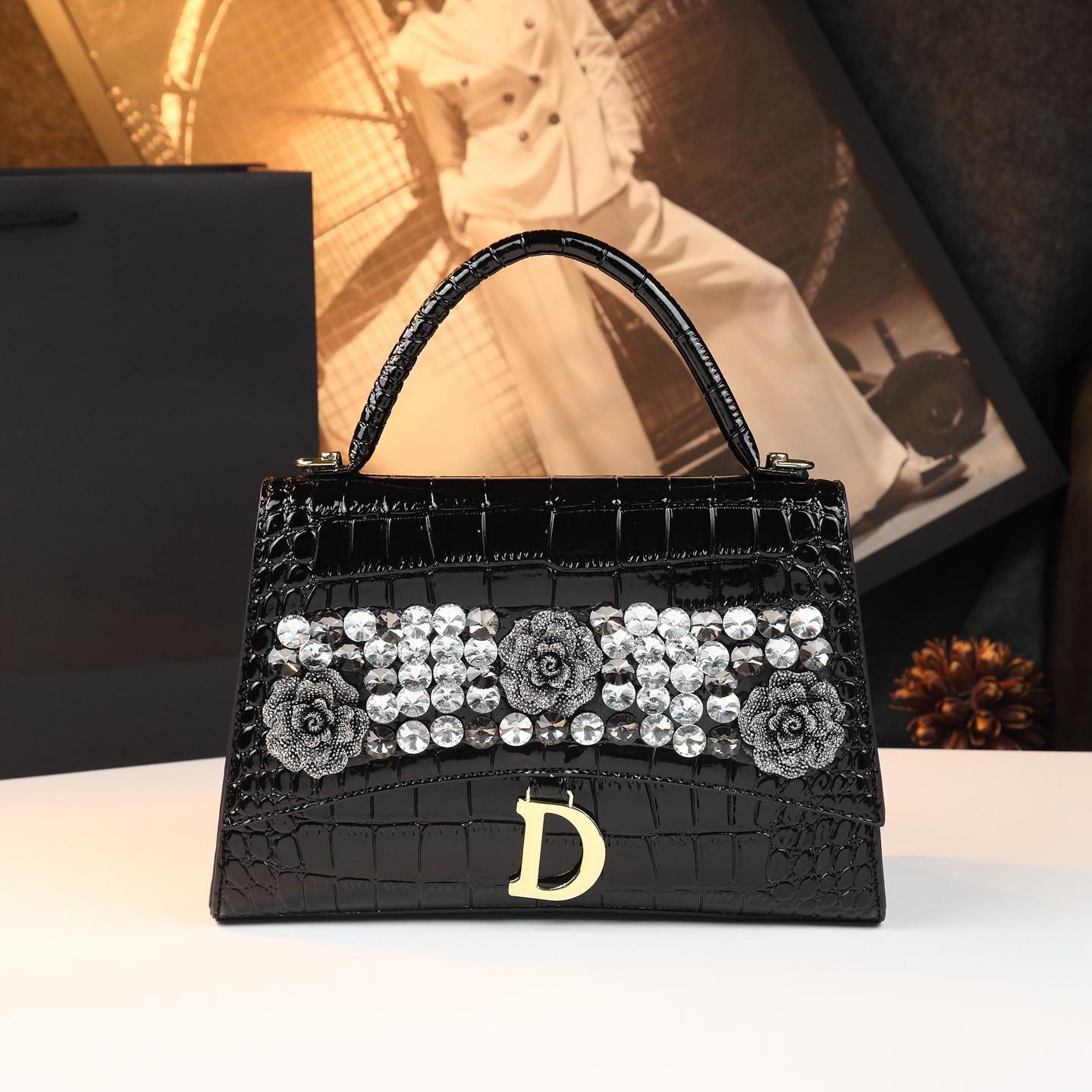 New Arrival French Style Hourglass Bag for Women, A Light Luxury Croc-Effect Shoulder Crossbody Top-Handle Handbag with Elegant Versatile Design