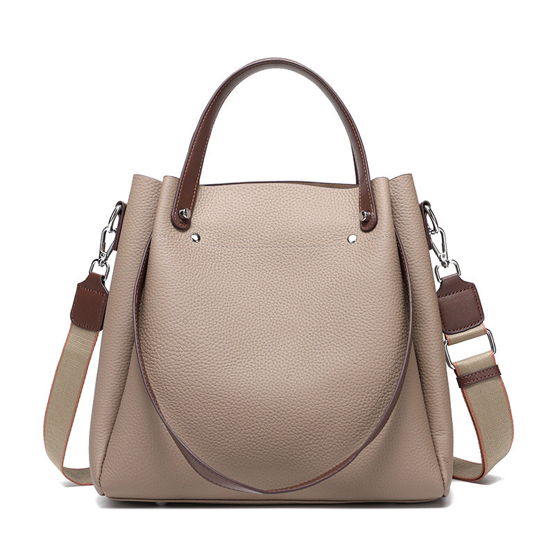 Top Layer Cowhide Color-Block Tote Bag for Women Soft Leather Large Capacity Commuter Shoulder Handbag, Fashion Versatile Purse with Premium Finish