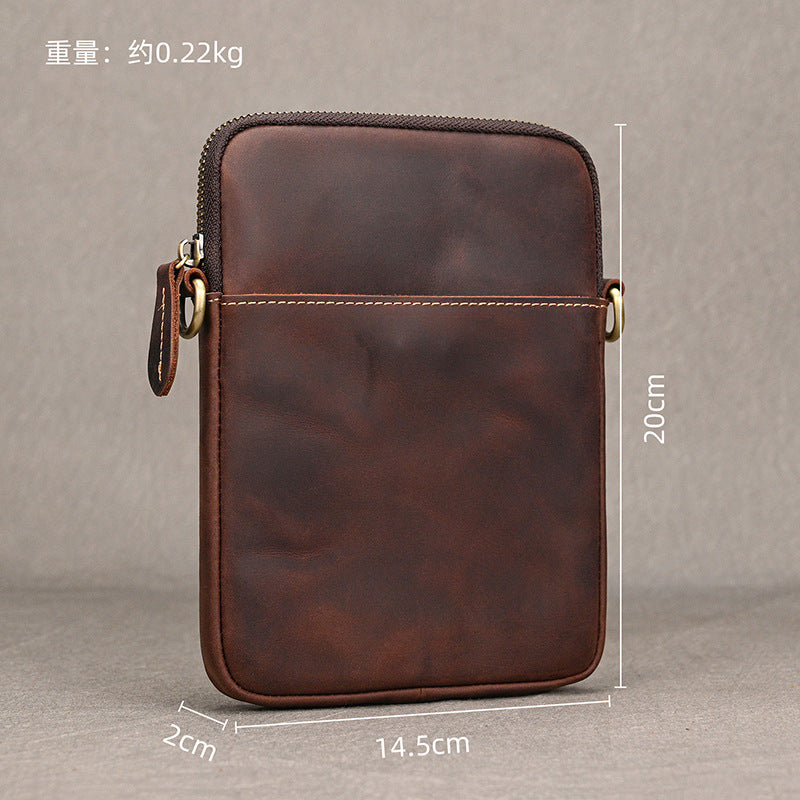 Genuine Top Layer Cowhide Small Square Bag for Men, Lightweight Casual Crossbody Shoulder Purse, Outdoor Phone Umbrella Pouch for Gentlemen