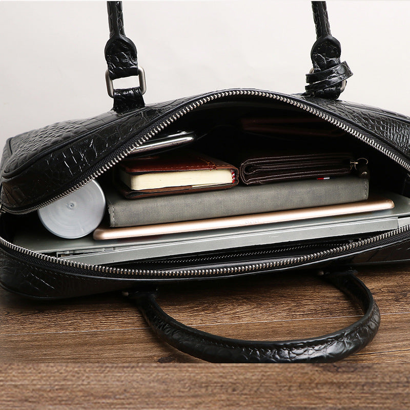 New Arrival Croc-Effect Business Briefcase for Men, A Large Capacity Top-Handle Laptop Commuter Bag with Professional Design
