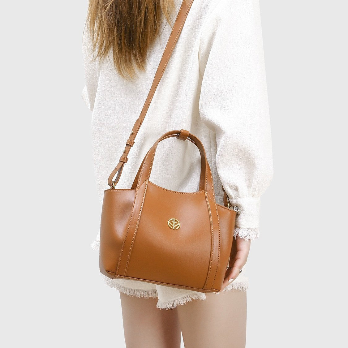 Genuine Vegetable-Tanned Leather Tote Bag for Women, Vintage Solid Color Spring Summer Niche Design Large Capacity Commute Shoulder Crossbody Top Handle Purse, Premium Handbag for Ladies