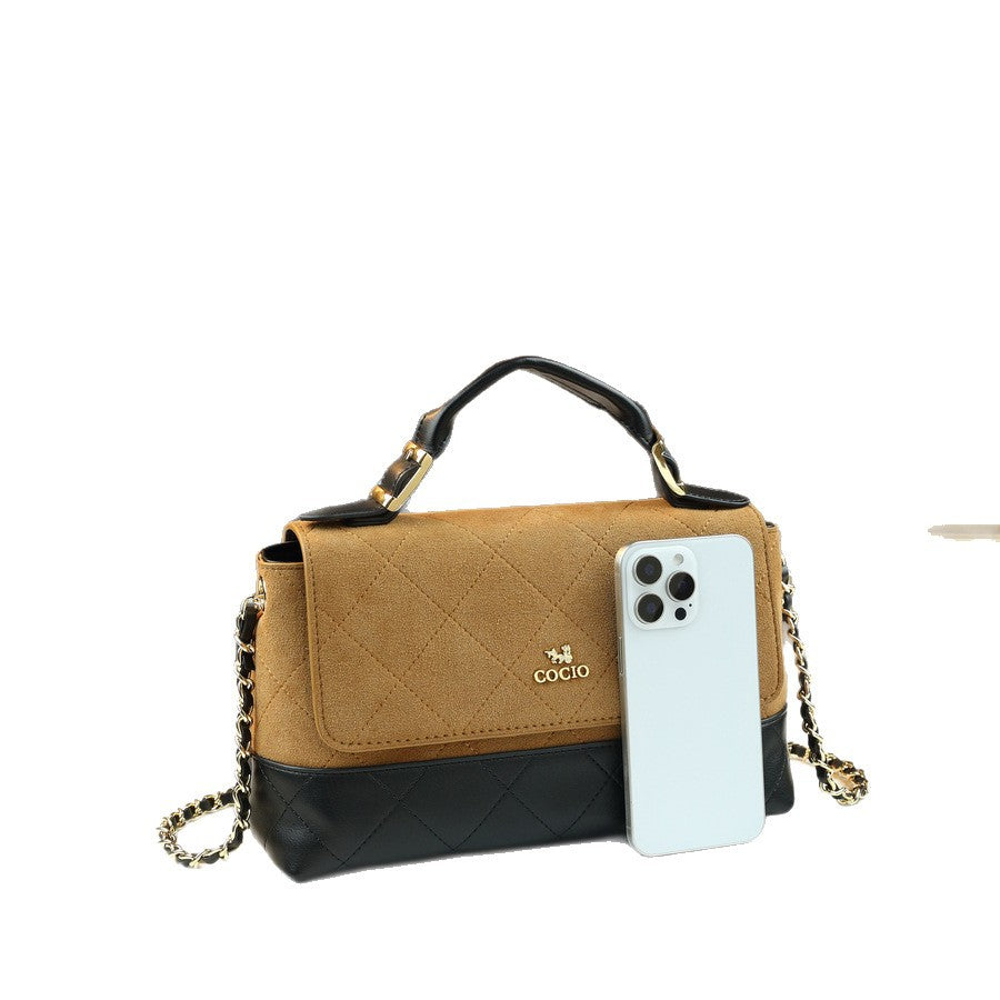 New Arrival Fall/Winter Quilted Chain Bag for Women, A Color-Blocked Top-Handle Crossbody Shoulder Handbag with Premium Versatile Design