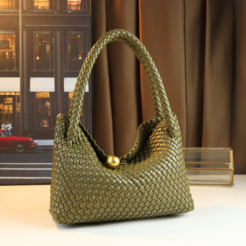 New Arrival Hand-Woven Underarm Bag for Women, Designer Gold Ball Top-Handle Shoulder Handbag Perfect for Work Commute & Daily Style
