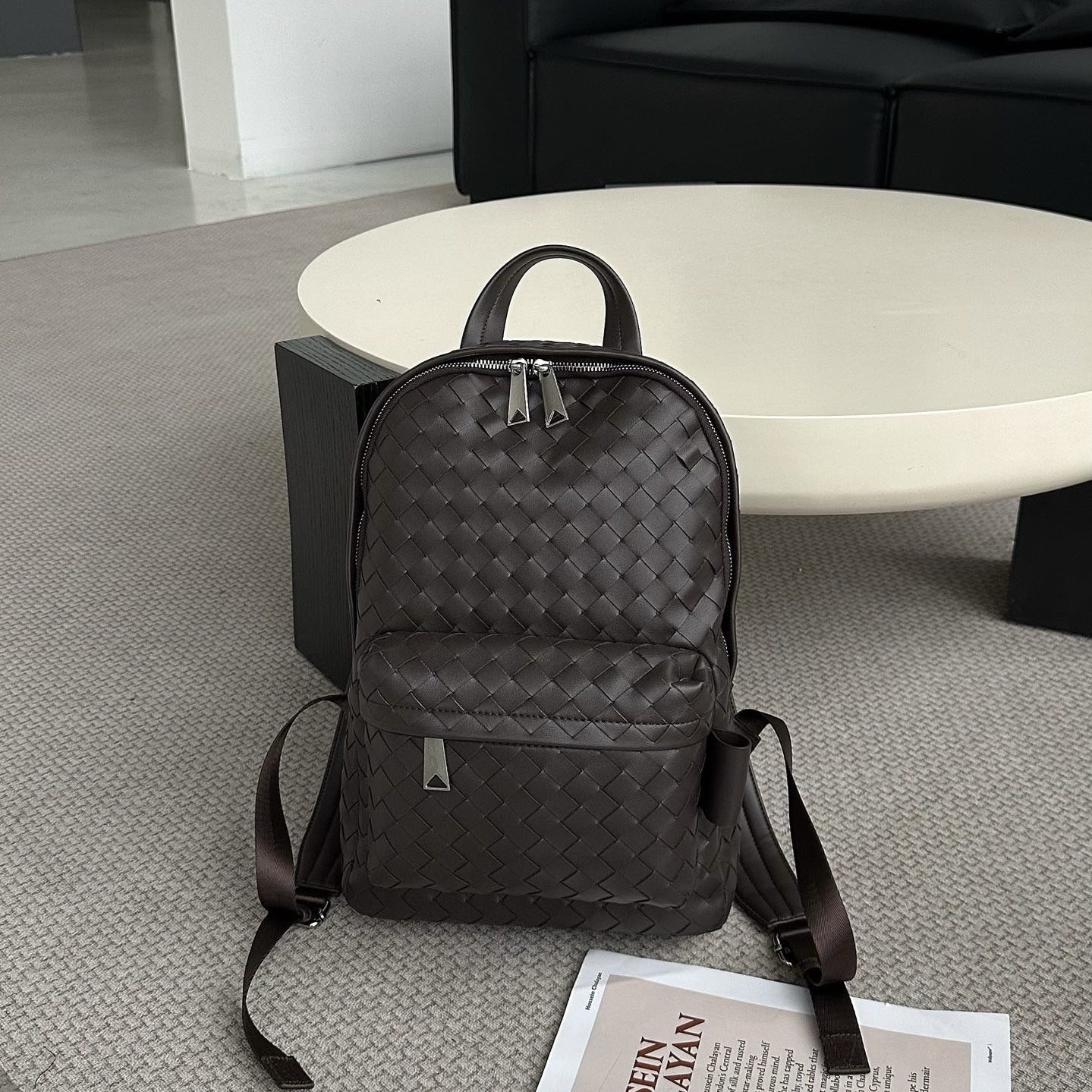 Woven backpack, first layer cowhide leather, business travel commuting large-capacity computer bag, high-end sense, the same travel bag for men and women